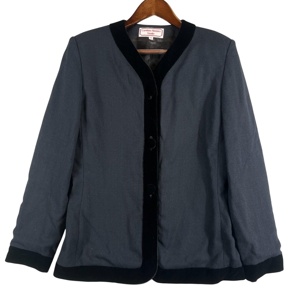 Carolina Herrera Studio Womens 8 VINTAGE Wool Velvet Trim Jacket USA FLAW